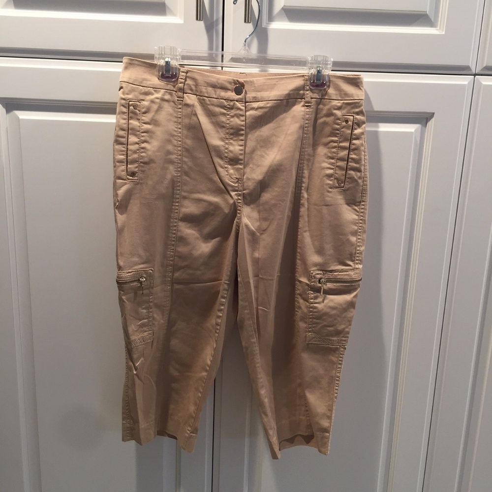 Chico's Tan Crop Cargo Pants with gold trim/zipper - Picture 4 of 7